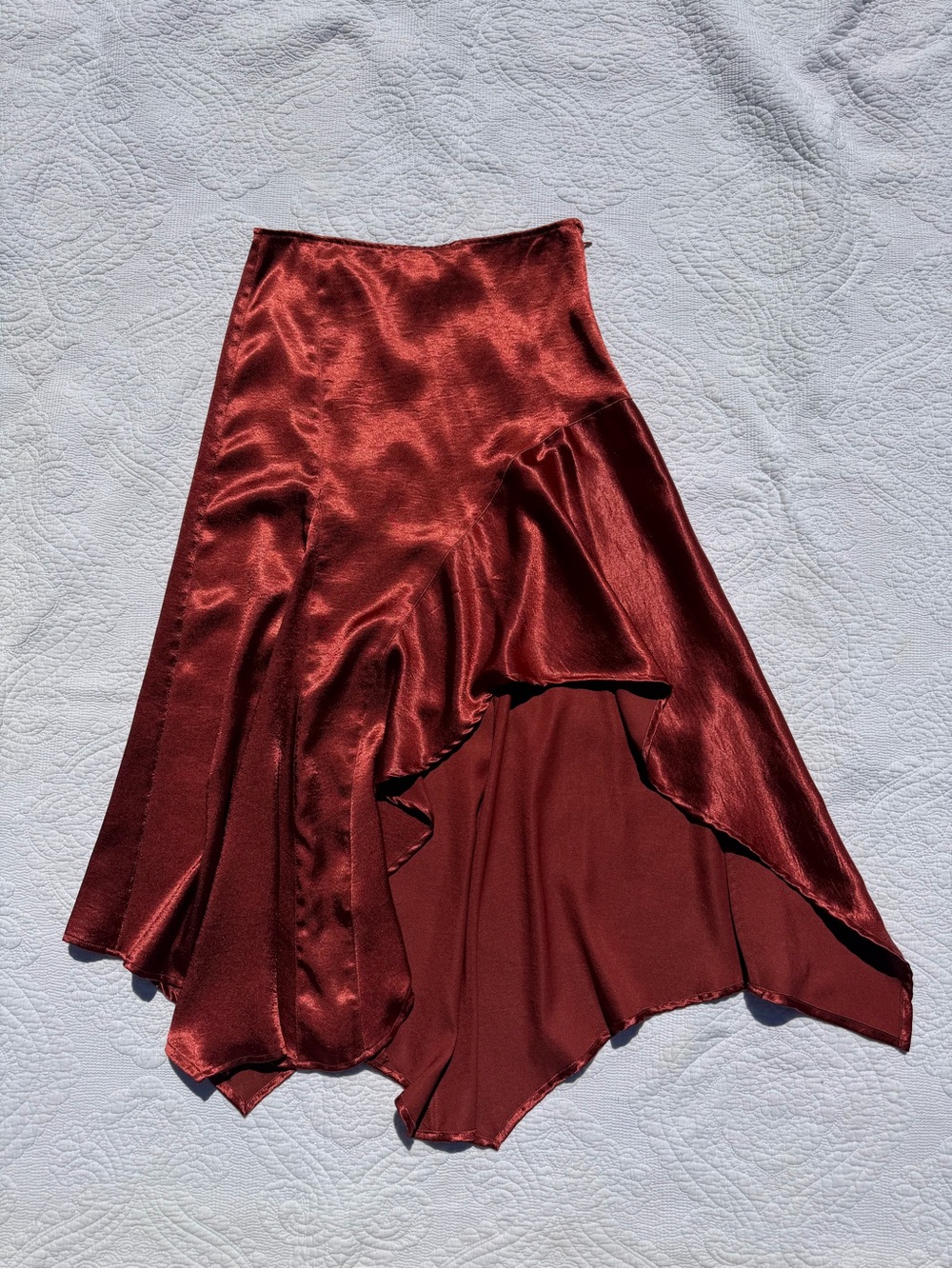 Free People - Women's Satin Asymmetric Midi Skirt - Rust Red